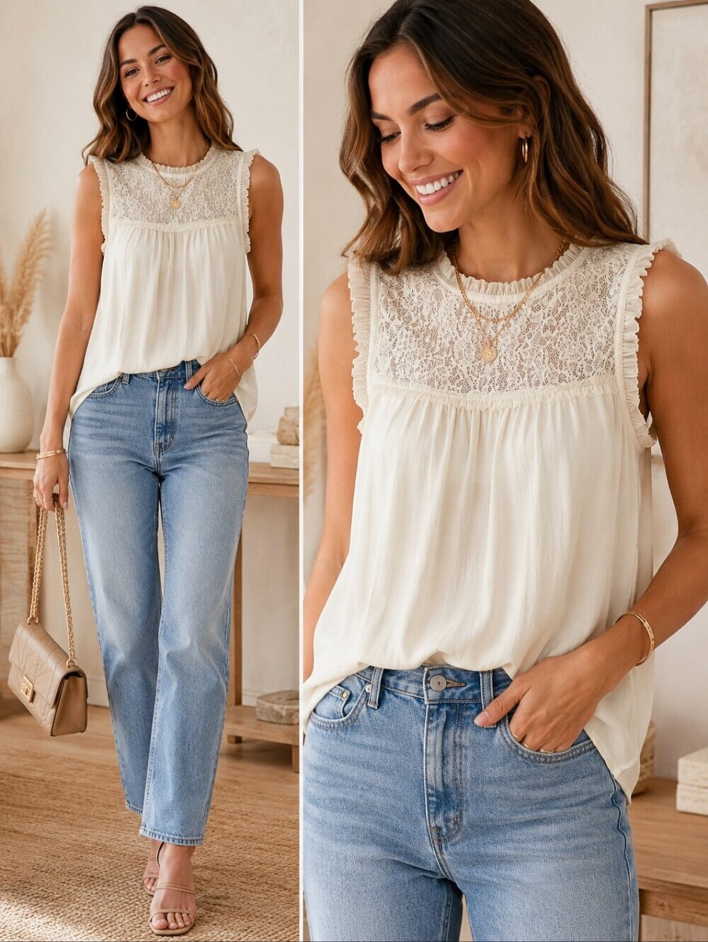 Streetwear Society White Ruffled Neck Blouse Tank Top - Picture 1 of 6